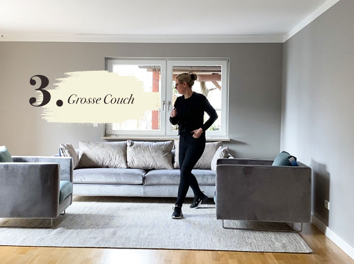 Große Couch Möbelauswahl Kundenprojekt Einrichtungskonzept Interior Design Wohnzimmer Essbereich offenes Wohnkonzept