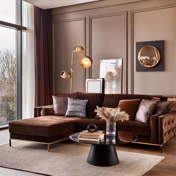 wohnzimmer in modern glam eingerichtet