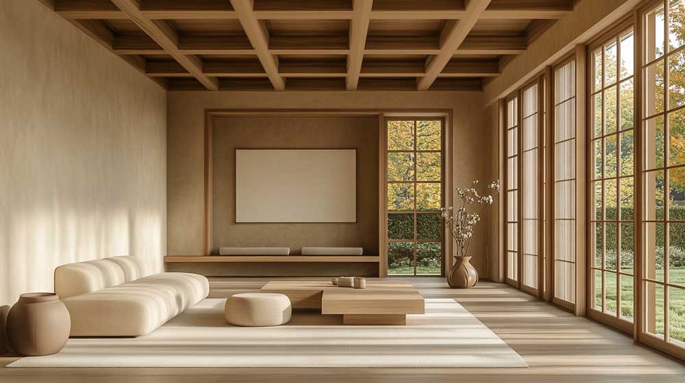 5_09-Wand-mit-TV Japandi Style Wohnzimmer