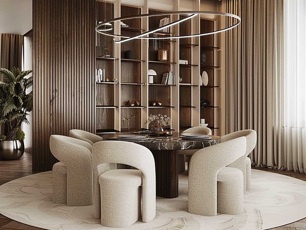 Lux-1 einrichten wohnung luxus esszimmer im penthouse tisch stühle beige