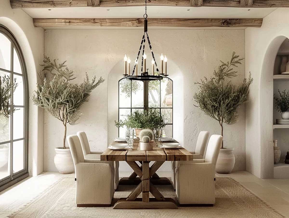 landhaus esszimmer tisch leuchter stühle beige hell