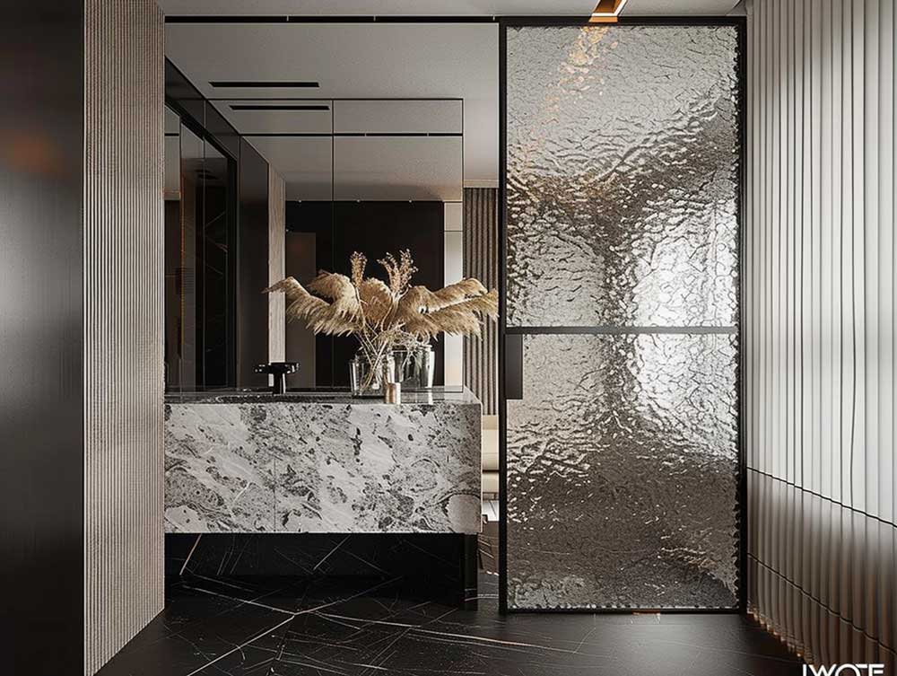Glas-4 Badezimmer Ideen Glasabtrennung Wellenstruktur Tür