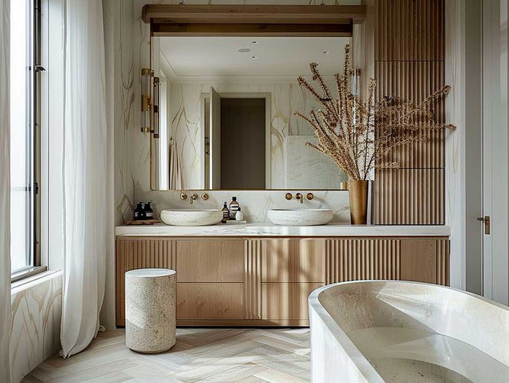 Waschtisch-1 Badezimmer Ideen Waschtisch mit Lamellen Spiegel