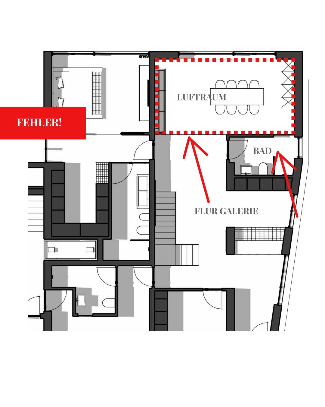 Galerie im Haus planen – Grundriss-Skizze auf Holztisch mit Materialproben beim Innenarchitekten